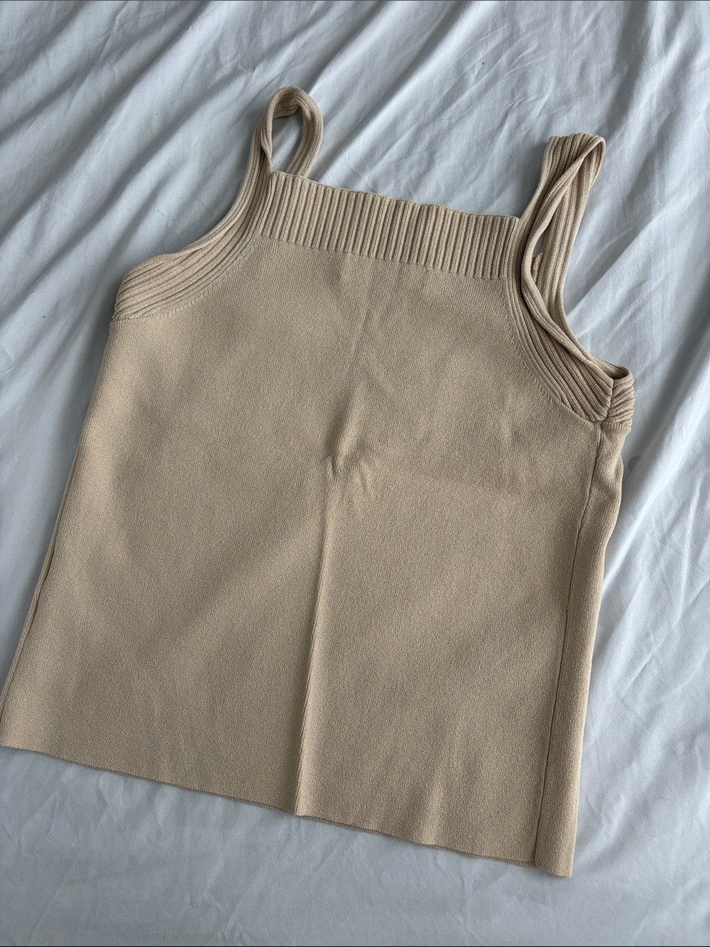 Jones New York Womens Ribbed Square Neck Tank Top in Beige